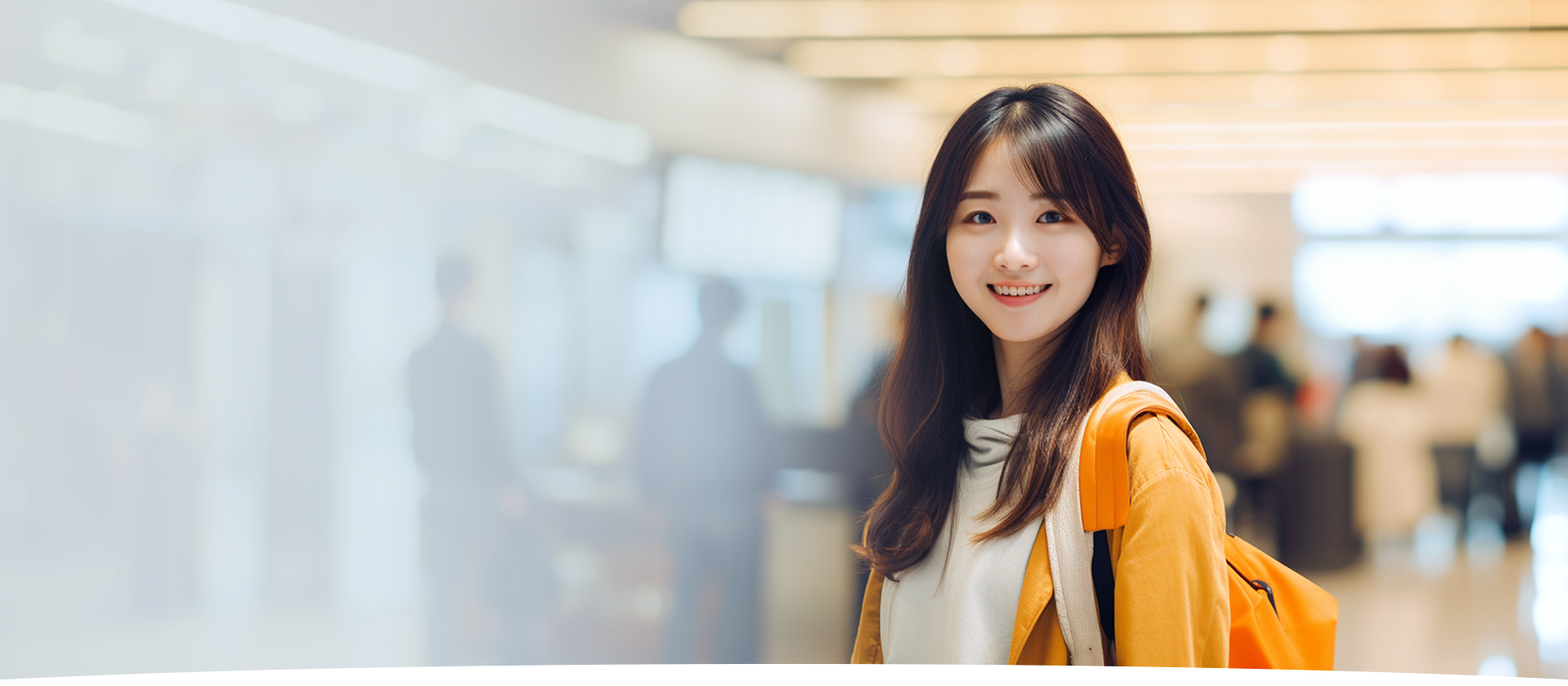 空港で微笑む若い女性